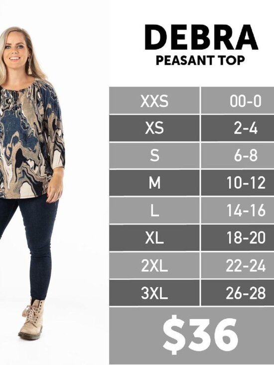 Large Lularoe Debra peasant top, green and brown camo - Picture 2 of 2